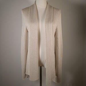 Eileen Fisher L Beige Open Front Cardigan Shawl Collar Knit Quiet Luxury